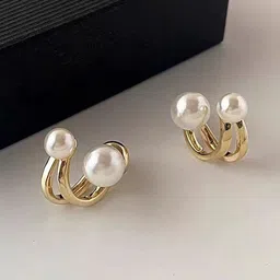 PolluxCraft Korean Gold-Plated Pearls Studded Contemporary Shaped Studs-image-28