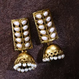Yellow Chimes Gold-Plated & White Classic Jhumkas Earrings-picture-20