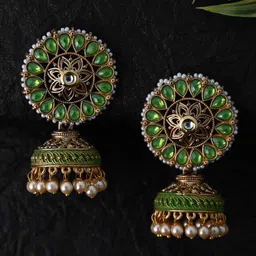 justpeachy Green Classic Jhumkas Earrings-picture-24
