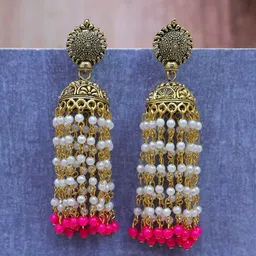 Crunchy Fashion Gold-Plated Dome Shaped Jhumkas Earrings image 1