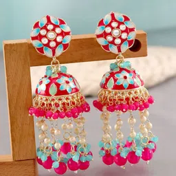 Crunchy Fashion Gold-Plated Beaded Dome Shaped Jhumkas-image-74