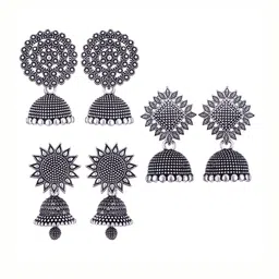 MEENAZ Set Of 3 Silver Plated Jhumkas-picture-31
