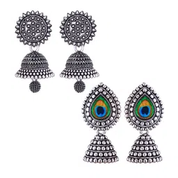 MEENAZ Set Of 2 Silver-Plated Dome Shaped Jhumkas-picture-42