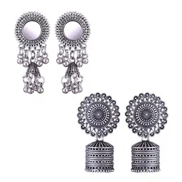 MEENAZ Set Of 2 Silver-Plated Peacock Shaped Drop Earrings-picture-16