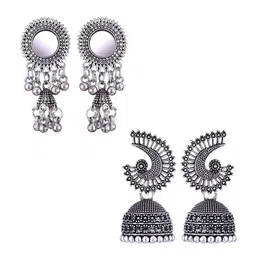 MEENAZ Set Of 2 Silver-Plated Dome Shaped Jhumkas-picture-23