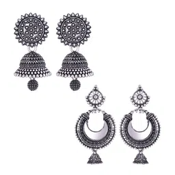 MEENAZ Set Of 2 Silver-Plated Stainless Steel Peacock Shaped Jhumkas-picture-30