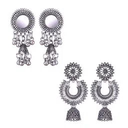 MEENAZ Set Of 2 Silver-Plated Stainless Steel Peacock Shaped Jhumkas-picture-10