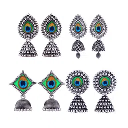MEENAZ Set Of 4 Silver Plated Jhumkas-picture-28