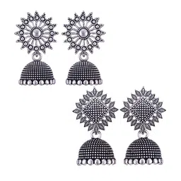 MEENAZ Set Of 2 Silver-Plated Dome Shaped Jhumkas-picture-21