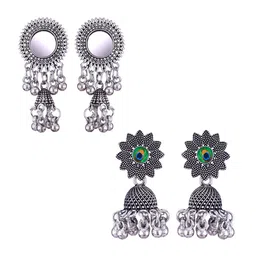 MEENAZ Set Of 2 Silver-Plated Dome Shaped Jhumkas-picture-36