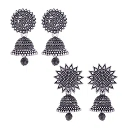 MEENAZ Set Of 2 Silver Plated Dome Shaped Jhumkas-picture-33
