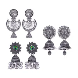 MEENAZ Set Of 3 Peacock Shaped Oxidised Classic Jhumkas Earrings-picture-40