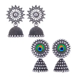 MEENAZ Set Of 2 Silver Plated Dome Shaped Jhumkas-picture-20