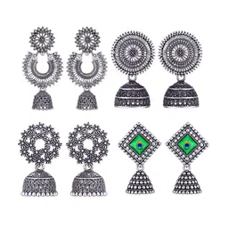 MEENAZ Set Of 4 Silver Plated Jhumkas-picture-39