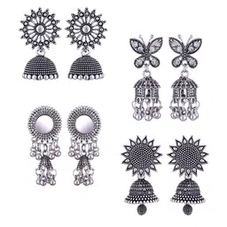 MEENAZ Set Of 4 Silver Plated Peacock Shaped Jhumkas Earrings-picture-40
