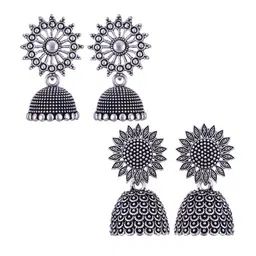 MEENAZ Set Of 2 Silver-Plated Stainless Steel Oxidised Contemporary Jhumkas-picture-28
