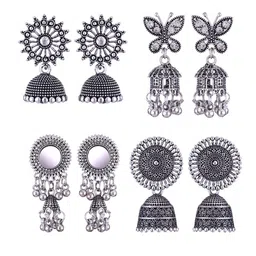 MEENAZ Set Of 4 Silver Plated Stainless Steel Jhumkas-image-12