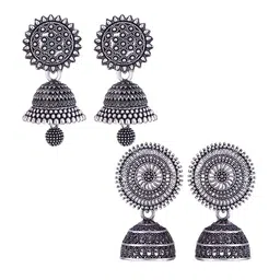MEENAZ Set Of 2 Silver Plated Dome Shaped Jhumkas-picture-11