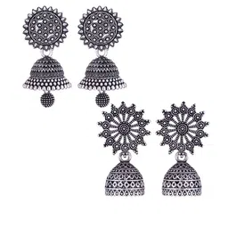 MEENAZ Set Of 2 Silver-Plated Stainless Steel Peacock Shaped Jhumkas-picture-19