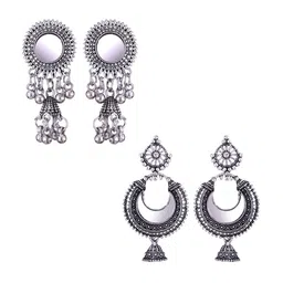 MEENAZ Set Of 2 Silver-Plated Peacock Shaped Drop Earrings-picture-17