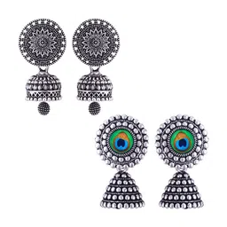 MEENAZ Set Of 2 Silver-Plated Dome Shaped Jhumkas-picture-24