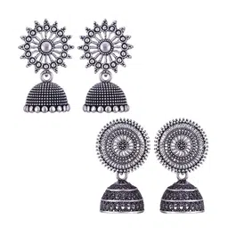 MEENAZ Set Of 2 Silver Plated Dome Shaped Jhumkas-picture-12