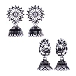 MEENAZ Set Of 2 Silver Plated Dome Shaped Jhumkas-picture-24