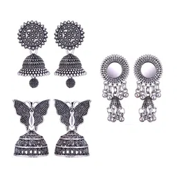 MEENAZ Set Of 3 Peacock Shaped Silver-Plated Jhumkas-picture-35