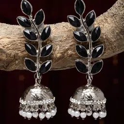 Kennice Silver-Plated Dome Shaped Jhumkas Earrings-picture-21