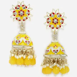 Anouk Gold-Plated Dome Shaped Kundan Studded & Beaded Jhumkas-picture-17