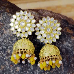 Crunchy Fashion Gold Plated Dome Shaped Jhumkas Earrings-picture-32