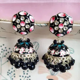 Crunchy Fashion Gold Plated Dome Shaped Meenakari Jhumkas-picture-34