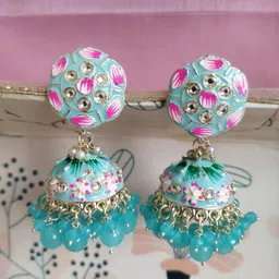 Crunchy Fashion Gold-Plated Stone-Studded & Beaded Dome Shaped Jhumkas-picture-20