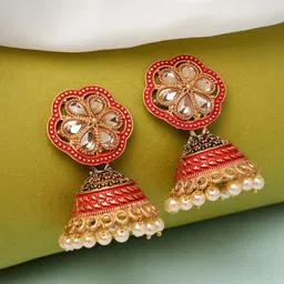 ADIVA Gold-Plated Dome Shaped Jhumkas-picture-29