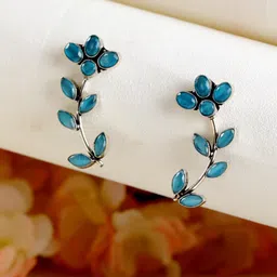 Jazz and Sizzle Silver-Plated Handcrafted Leaf Shaped Drop Earrings image 1