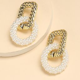 DressBerry White Gold Plated Stone-Studded & Beaded Drop Earrings-image-68