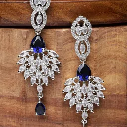 Kennice Rhodium-Plated AD Stone Studded Spiked Drop Earrings-picture-51