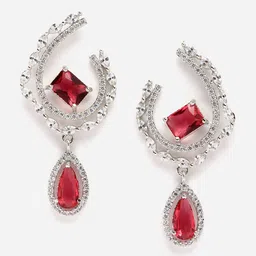 DressBerry Red Rhodium-Plated AD Contemporary Drop Earrings-picture-16
