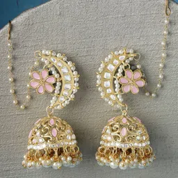 KARATCART Gold Plated Kundan Studded & Beaded Dome Shaped Jhumkas-picture-37