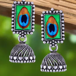 Vighnaharta Rhodium-Plated Floral Shaped Jhumkas-picture-22