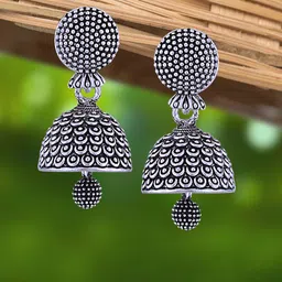 Vighnaharta Rhodium-Plated Floral Shaped Jhumkas-image-59