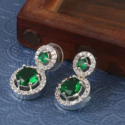 Jewar Mandi Silver Plated Circular Cubic Zirconia Drop Earrings-picture-18