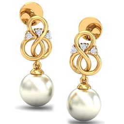 KUBERBOX Atiya Dangly Pearl 18KT Gold Diamond-Studded Drop Earrings- 1.8 gm-image-4