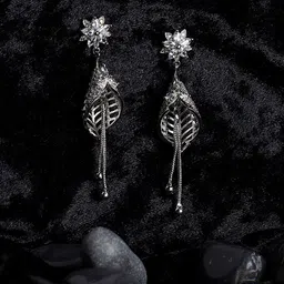 PANASH Silver-Toned Floral Drop Earrings-image-64