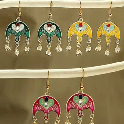 OOMPH Set Of 3 Meenakari Floral Drop Earrings-image-73