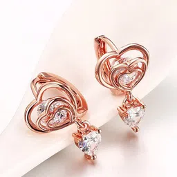 Jewels Galaxy Rose Gold-Plated American Diamond Studded Heart Shaped Stud Earrings-picture-46