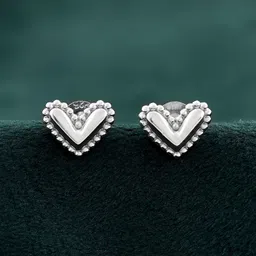 Studio Voylla Sterling Silver Rhodium-Plated Heart Shaped Studs-picture-23