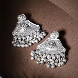 Rubans Silver-Plated Crescent Shaped Oxidised Studs Earrings-image-83