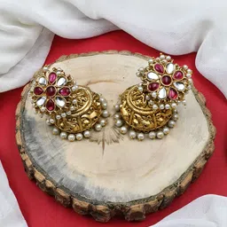 StileAdda Gold Plated Artificial Beads Studded Jhumkas-picture-29