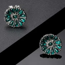 ADIVA Silver-Plated Oxidised Floral Studs Earrings-picture-42